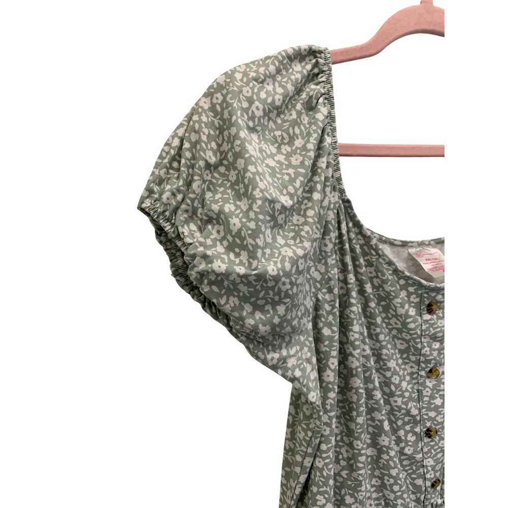Sage Green Floral Babydoll Dress XXL 19 Puff Sleeve Cottagecore - Picture 3 of 10